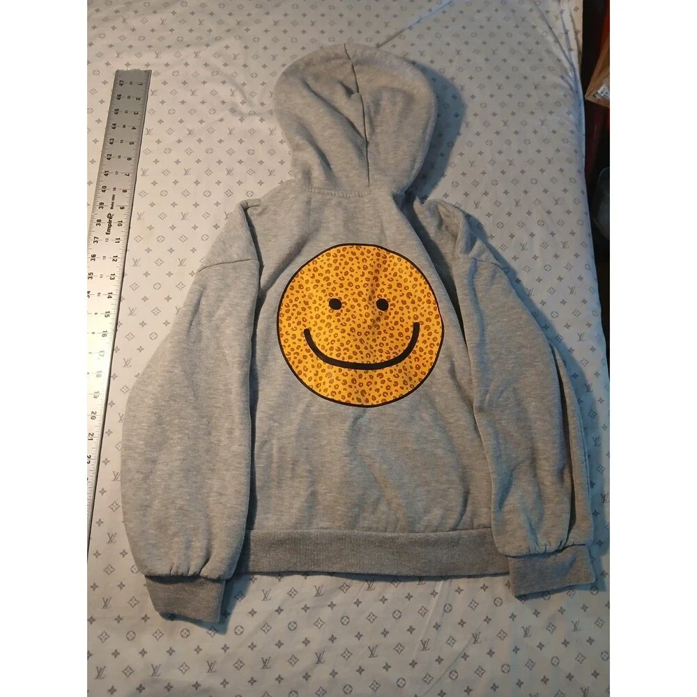 Cat & Jack Youth Light Grey Smiley Face Full-Zip Hoodie Size L 10-12